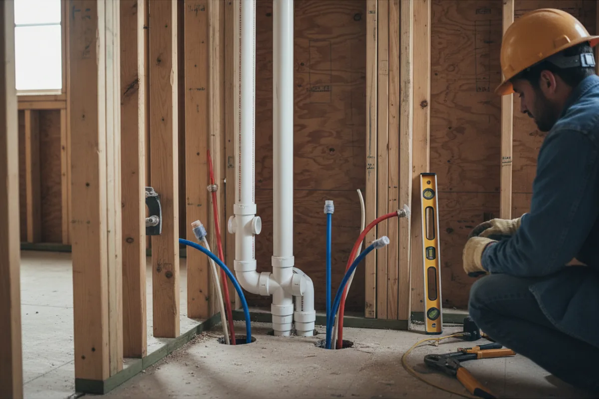 Drain and supply rough-in during Sump Pump Repair in Aleppo
